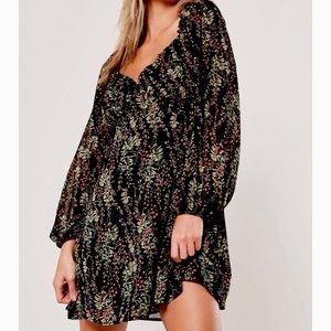 Missguided Black Floral Milkmaid Skater Dress